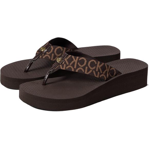 Calvin Klein Women Meena Platform Thong Flip Flop Sandals Size US 5M Brown Multi - Picture 1 of 4